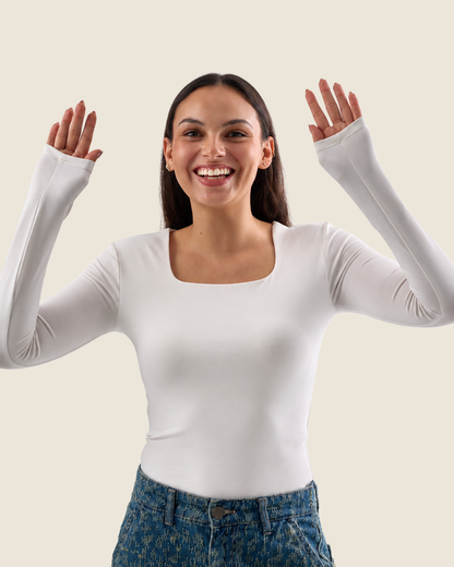 Squared Neck Long Sleeve Top - Off-White