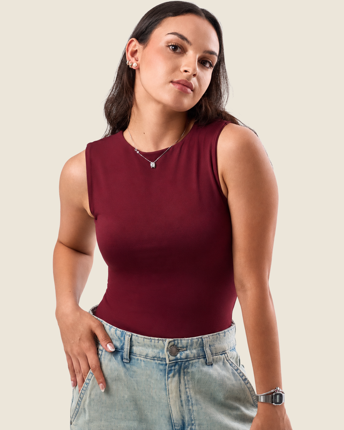Crewneck Tank Top - Burgundy