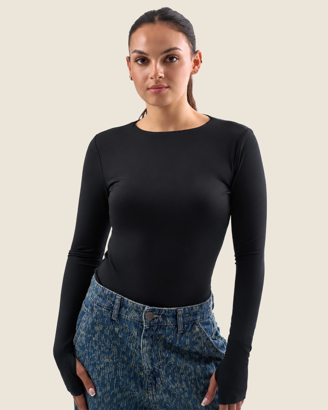 Black Bodysuit Long Sleeves Top – Finger Hole