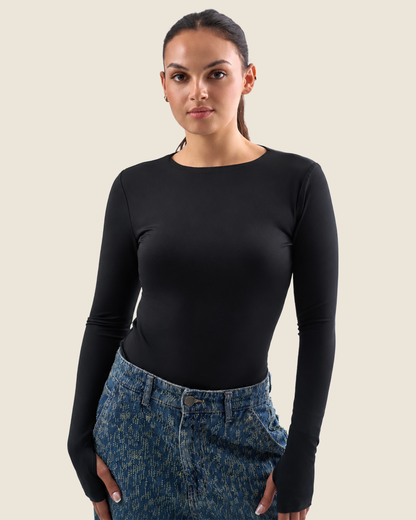 Black Bodysuit Long Sleeves Top – Finger Hole