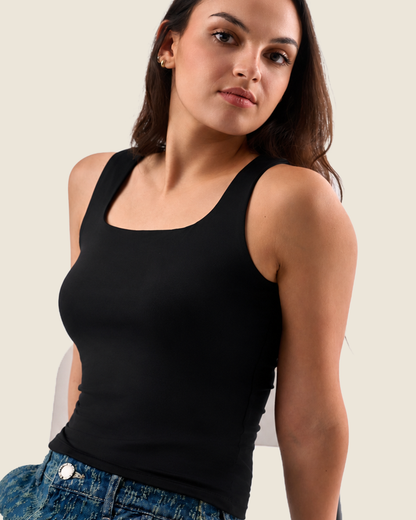 Squared Neck Tank Top - Black