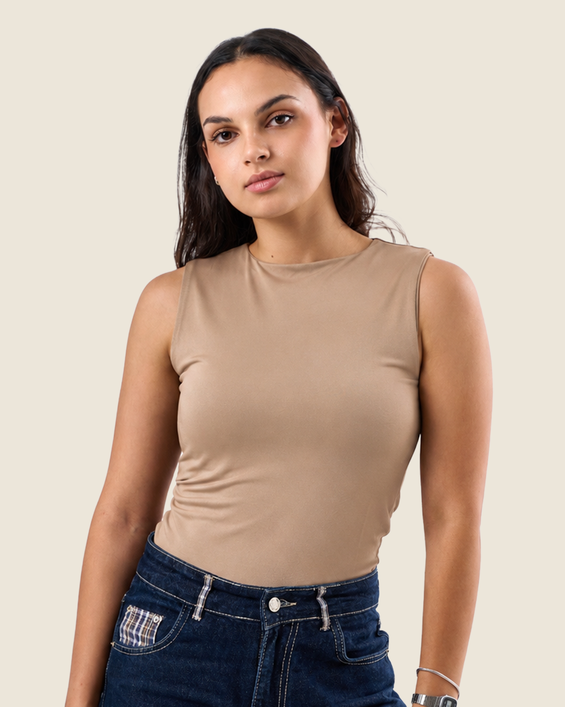 Crewneck Tank Top - Cafe