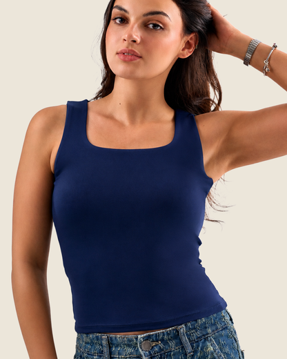 Squared Neck Tank Top - Navy Blue