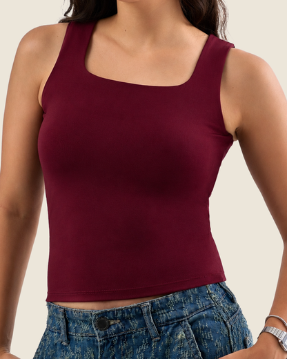 Squared Neck Tank Top - Burgundy