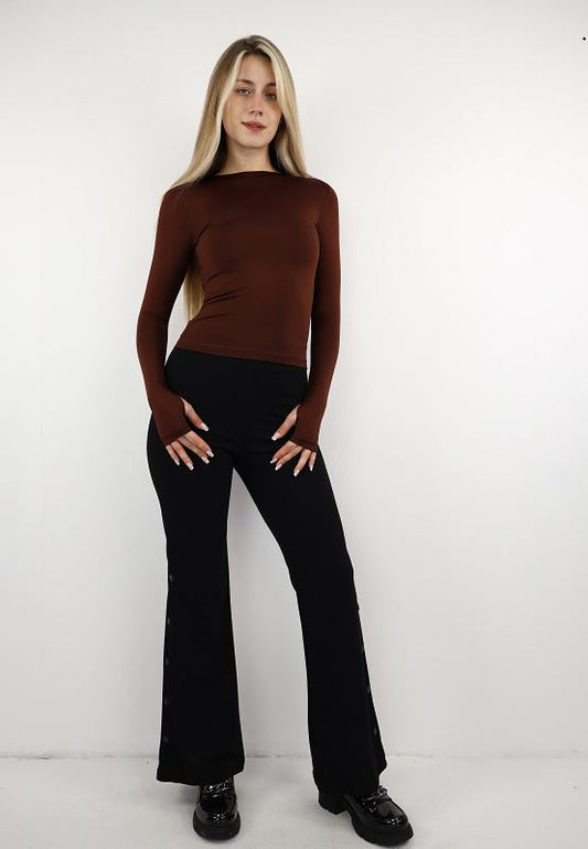 Brown Long Sleeve Top With Finger Hole