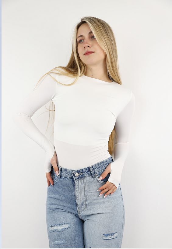 Off-White Long Sleeve Top With Finger Hole