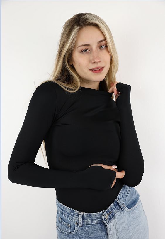 Black Long Sleeve Top With Finger Hole