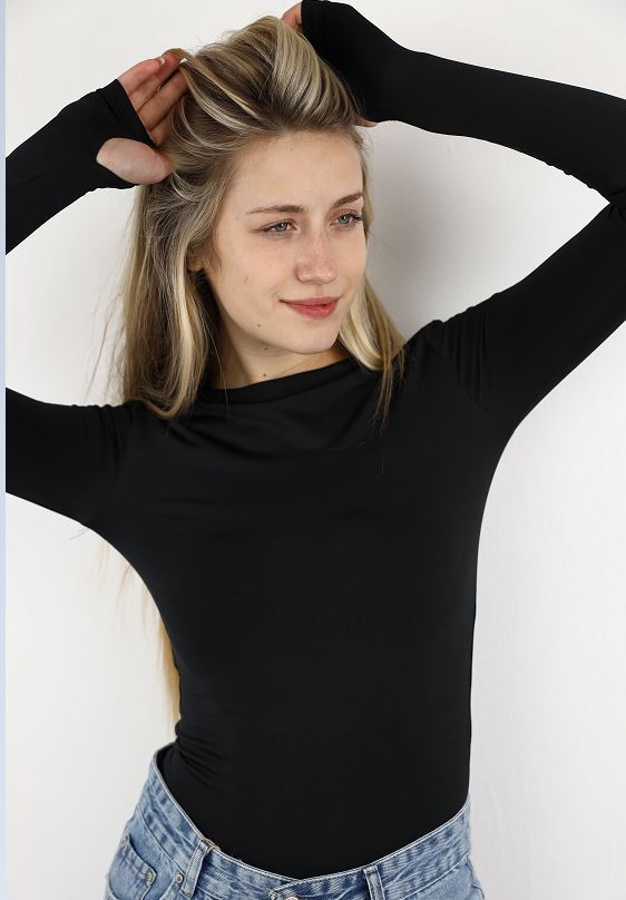 Black Long Sleeve Top With Finger Hole