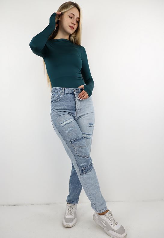 Teal Long Sleeve Top With Finger Hole