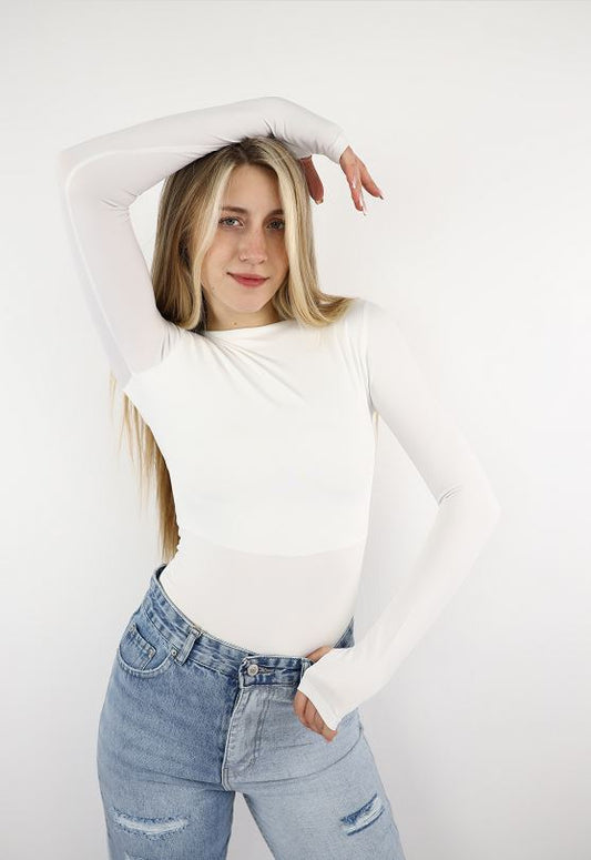 Off-White Long Sleeve Top With Finger Hole