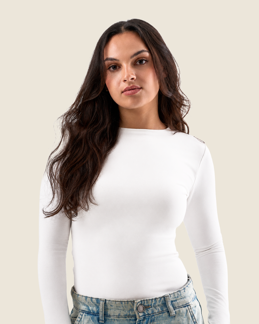 Crewneck Long Sleeve Top with Thumbhole - Off-White