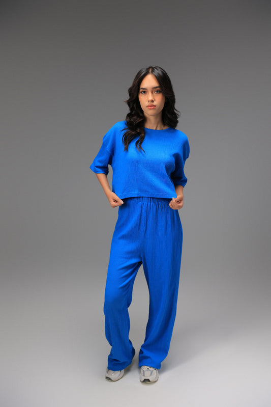 Plain Cropped T-shirt Suit, Set of 2 Pieces