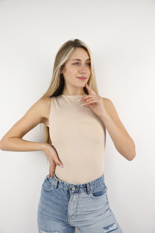 Beige Crewneck Tank Top