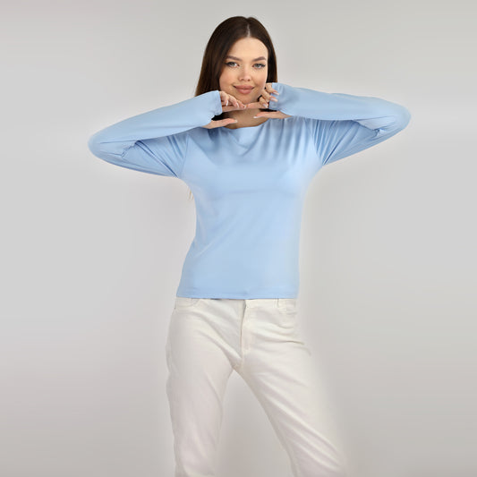 Baby Blue Long Sleeve Top With Finger Hole