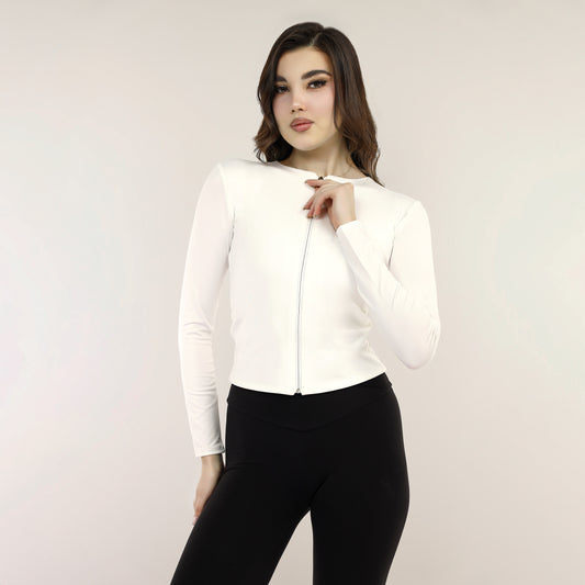 Off-White Classic Crew Neck Zip Up Jacket With Finger-Holes