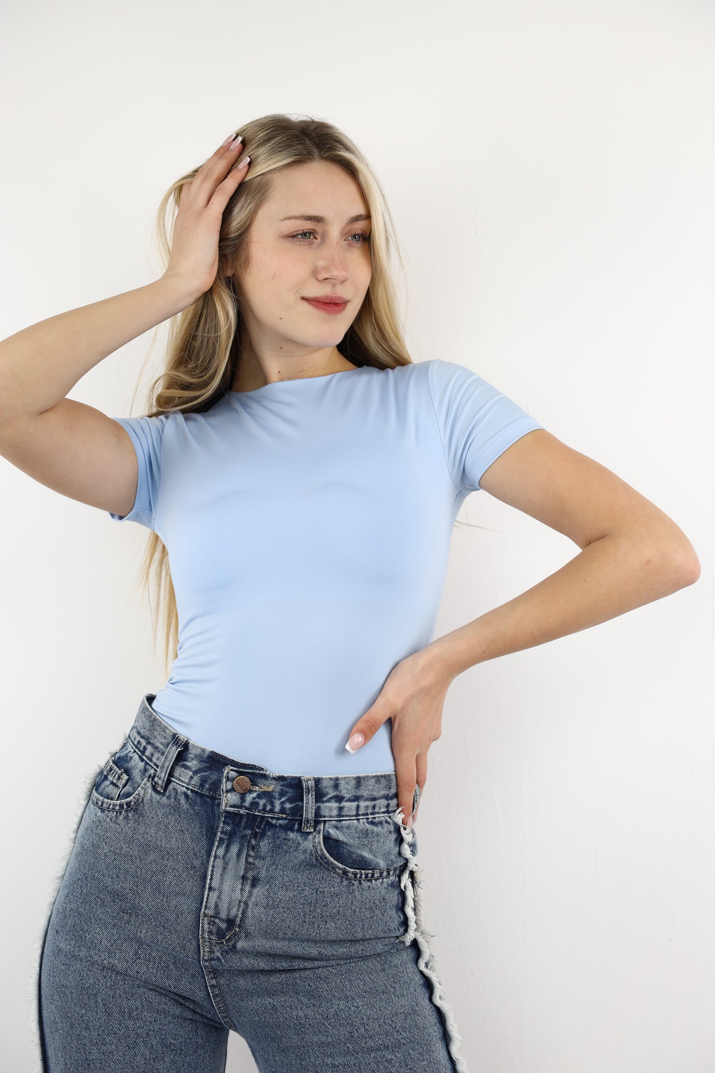 Baby Blue Crewneck Short Sleeve Top
