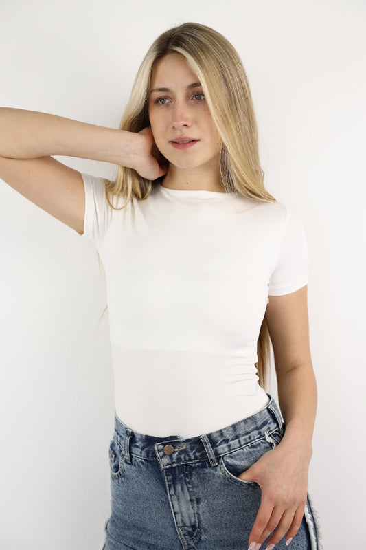 Off-White High Neck Short Sleeve Top