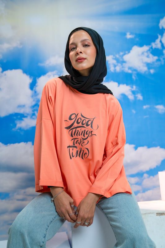 Good Things Take Time Oversized Wide Long Sleeve Top