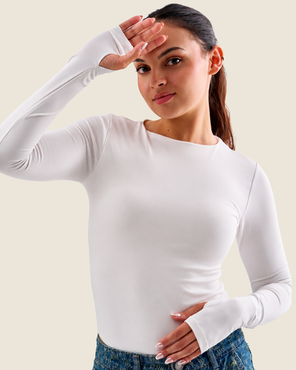 Off-White Bodysuit Long Sleeves Top – Finger Hole